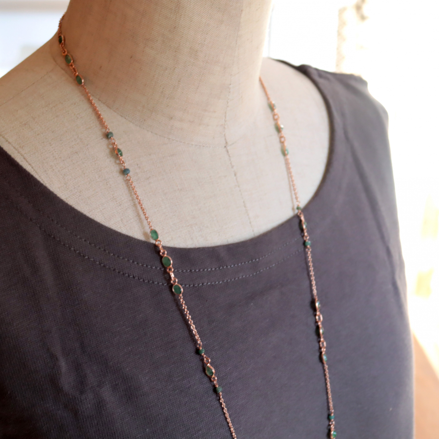 amphora / エメラルド ロングチェーン シルバーネックレス 90cm Jaipur jewelry ピンクゴールド